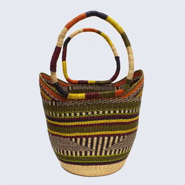 Sage Arrows Ghanaian Large Bolga Shopping Basket With Leather Handles