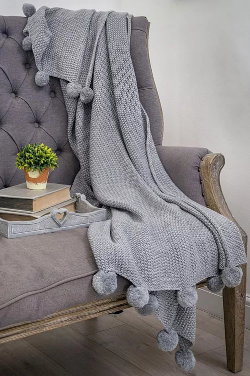 Grey Pom Pom Throw