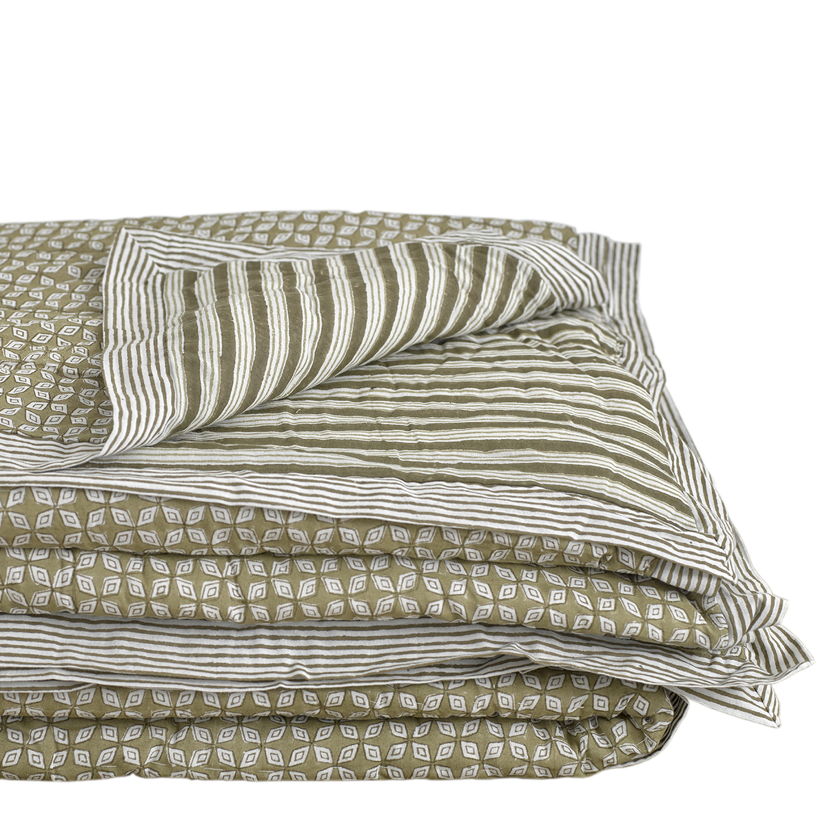 Mustard Stripes and Reversible Pattern Bedspread