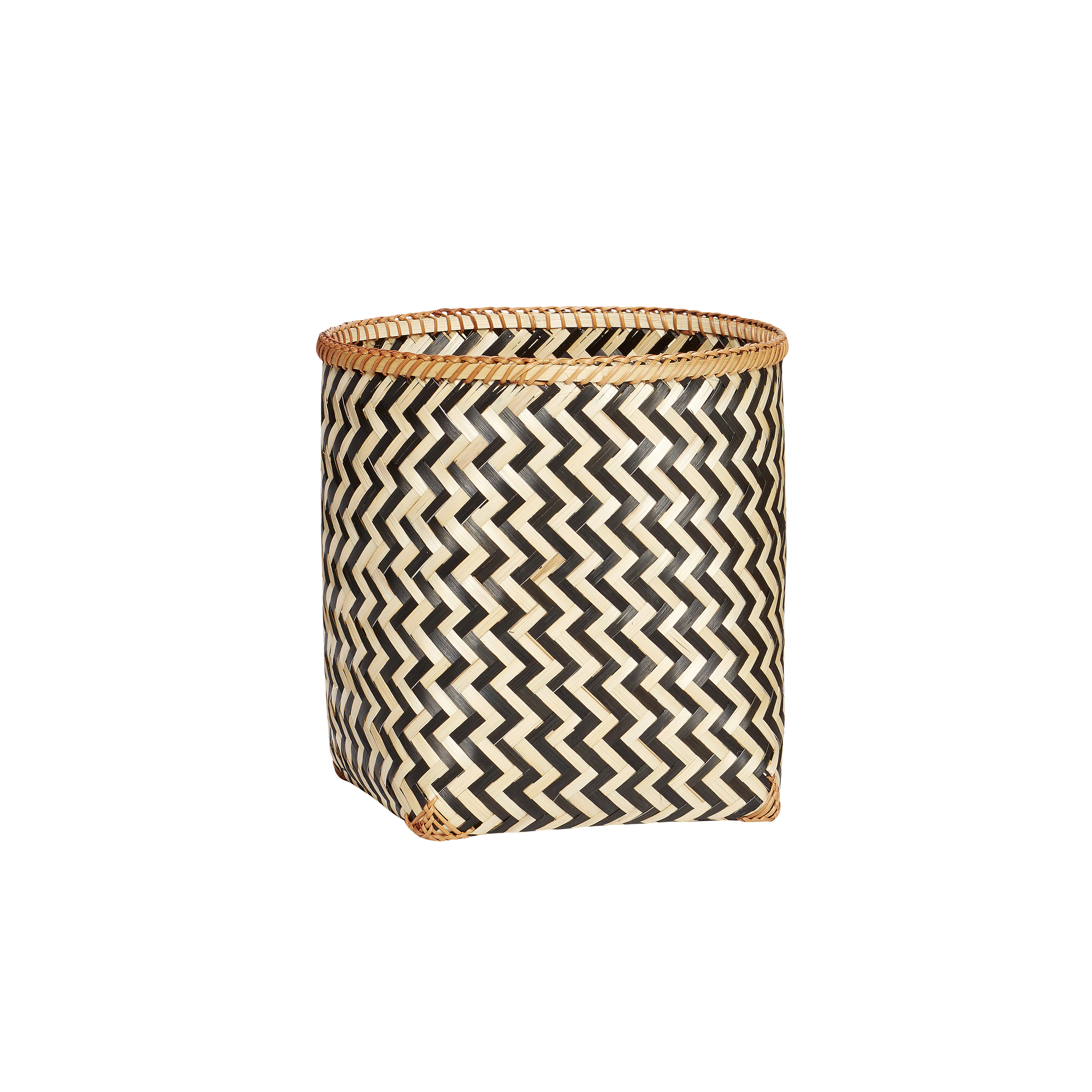 Hubsch Round Bamboo Basket with Black Zig Zag Pattern in Small 