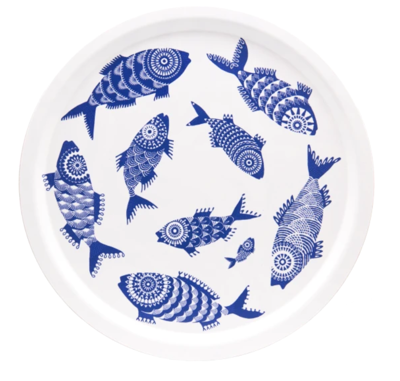 Jamida Shoal Of Fish Blue & White Round Ary Tray 39cm Dia 