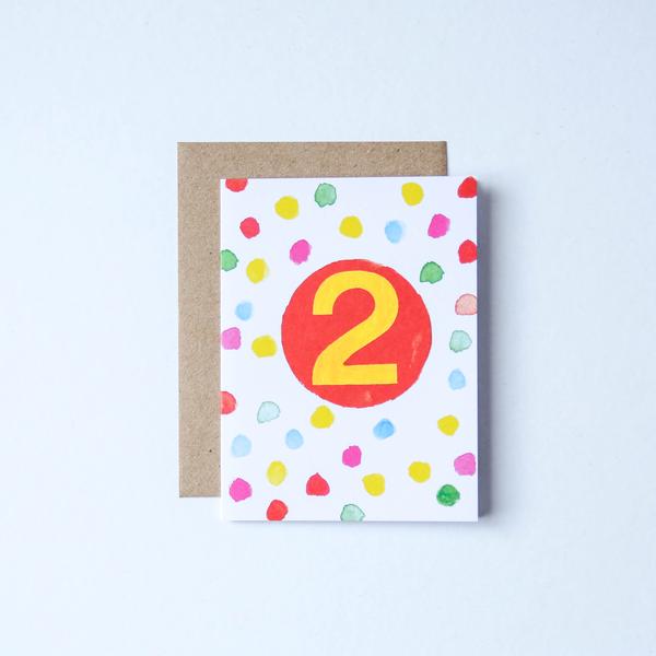 Age 2 Watercolour Spots Birthday Card