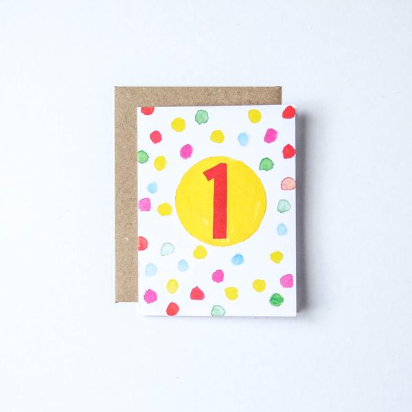 Age 1 Watercolour Spots Birthday Card