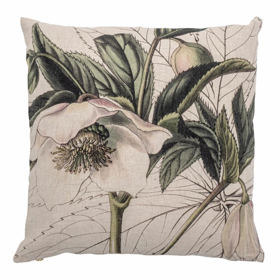 Bloomingville Grey Nature Flowers Linen Cushion