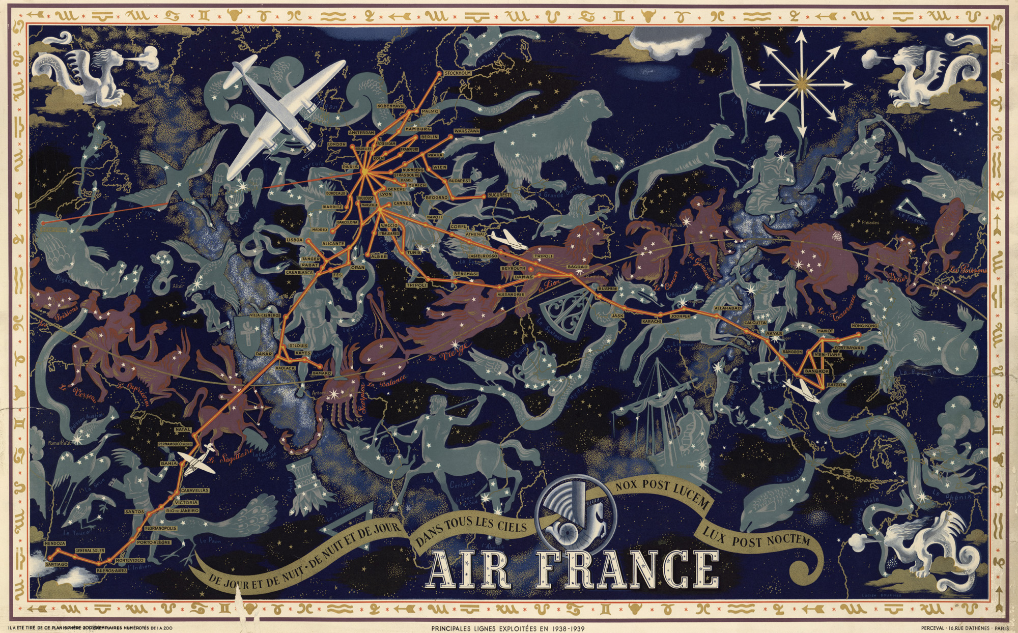 AIR France MAPPEMONDE Céleste A283 Poster