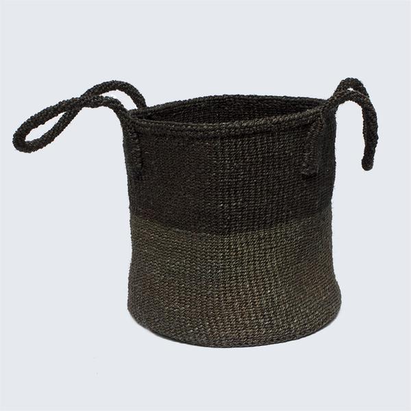 Kenyan Sisal Basket With Handles Charcoal Split No 88