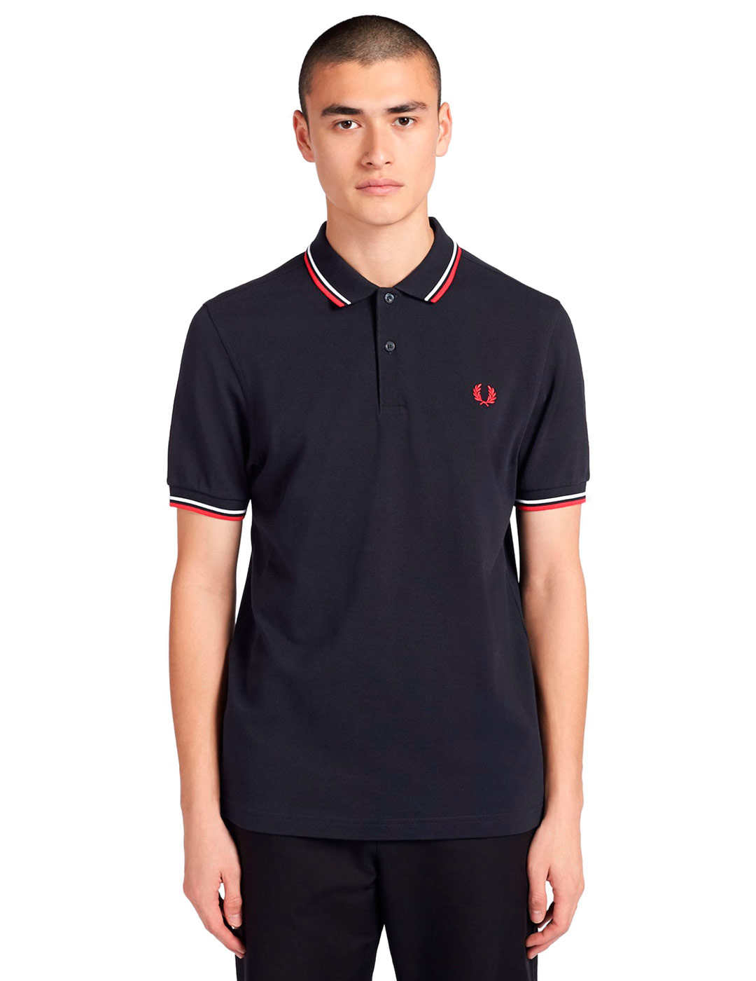 Polo Shirt Striped Neck and Cuff M3600 Navy