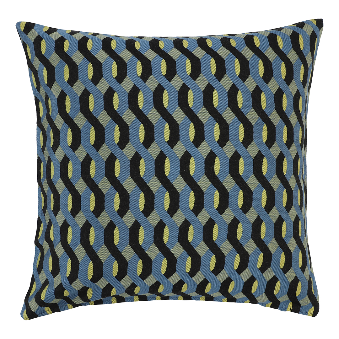 Dagny Black/Blue/Yellow Patterned Cushion, 50x50 cm