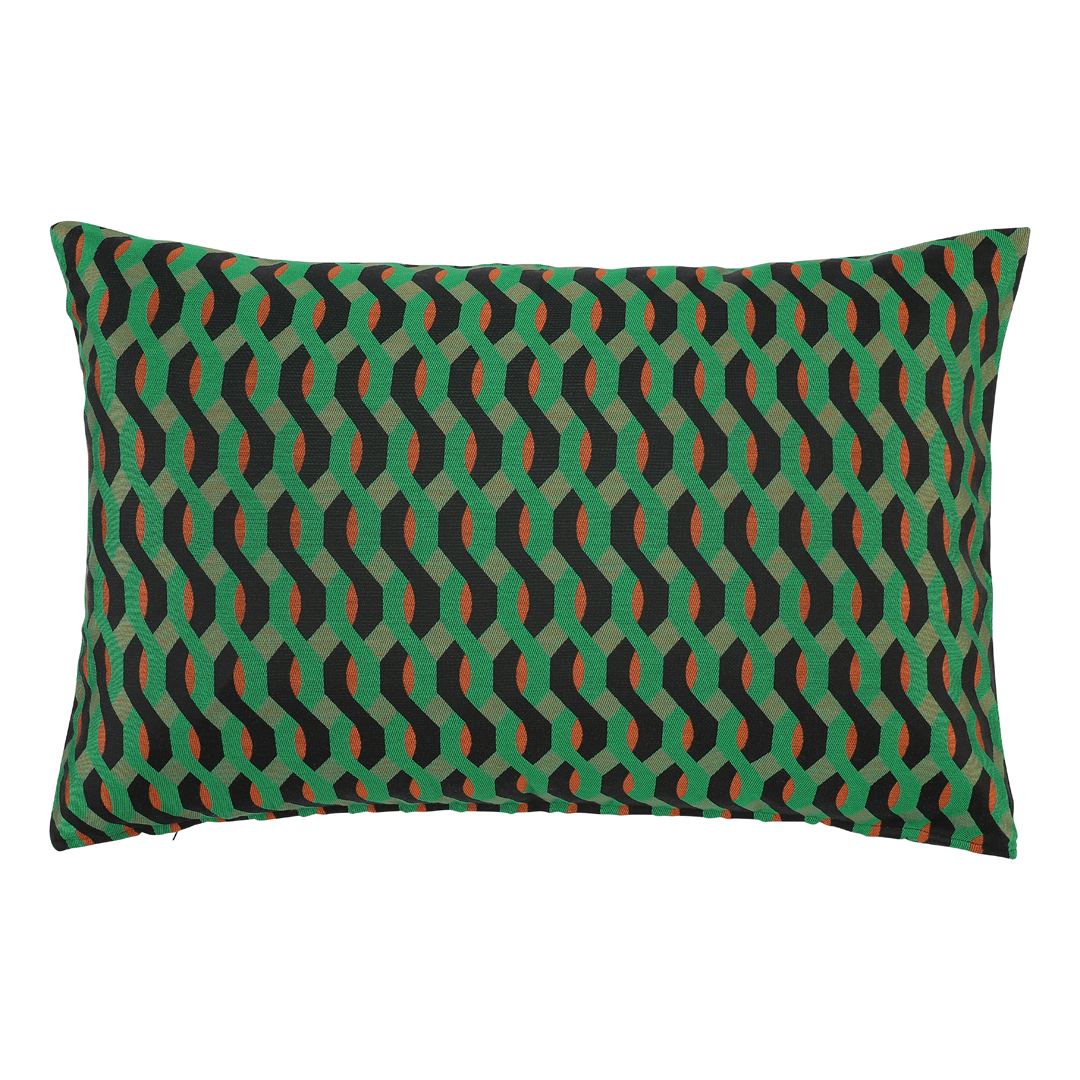 Dagny Black/Green/Orange Patterned Cushion, 40x60 cm