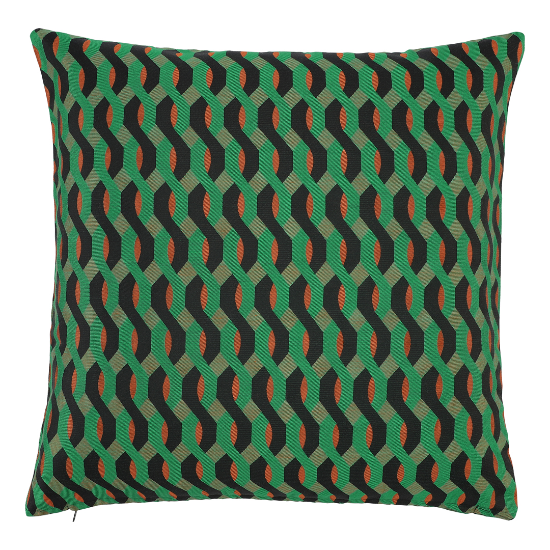 Dagny Black/Green/Orange Patterned Cushion, 65x65 cm