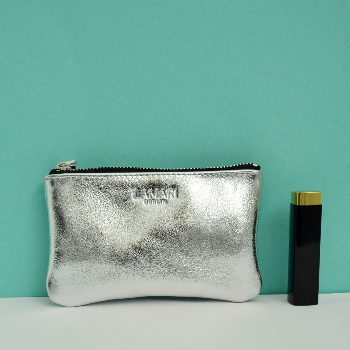 Small Leather Cosmetic Bag Silver