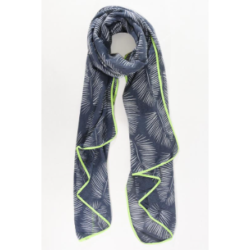 Navy and Neon Yellow Scarf with Leaf Pattern