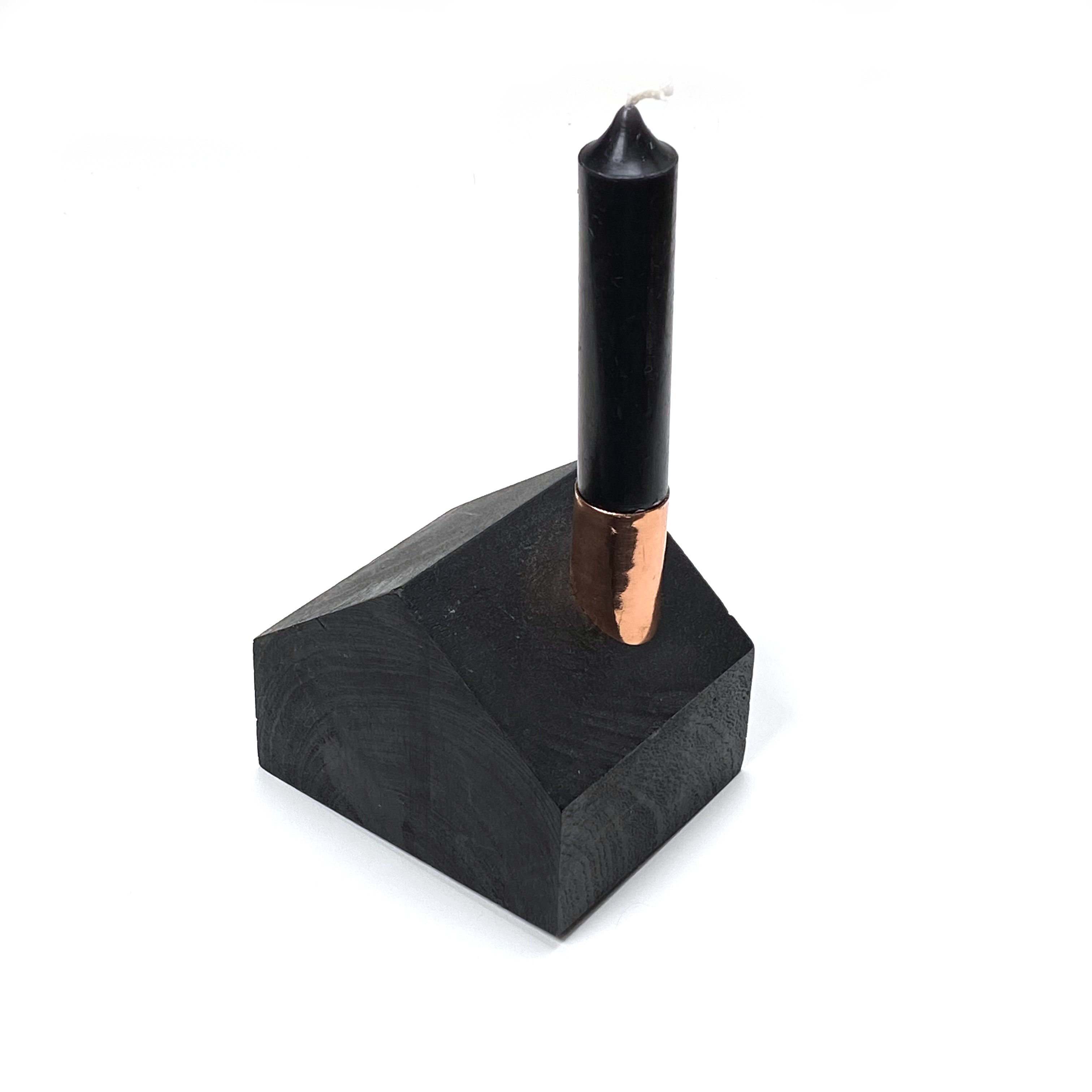 Muubs Small Black Wood & Copper House Candle Holder