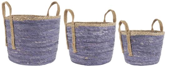 Ib Laursen Set of 3 Purple Natural Basket with Edge and Handles
