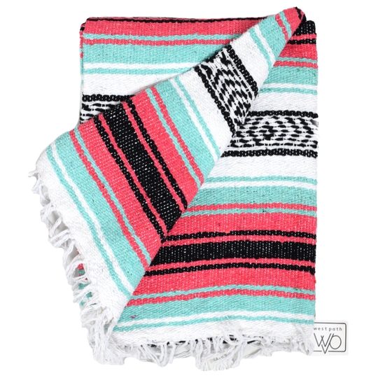 Hyde And Seek Green and Coral Mexican Yoga Blanket