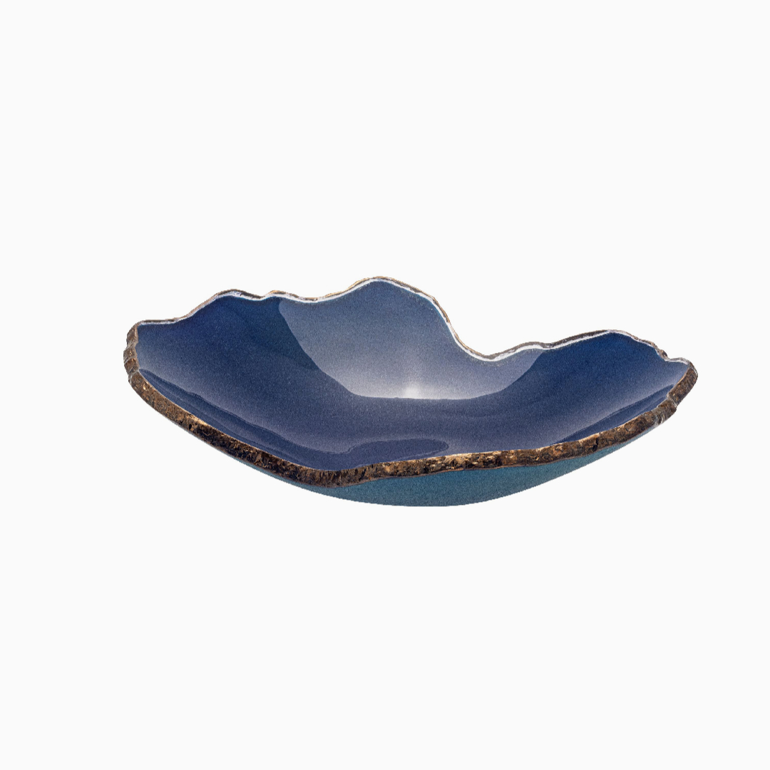 Regina Medeiros Mini Mapa Refined Glass Bowl Azul Topo Bronze