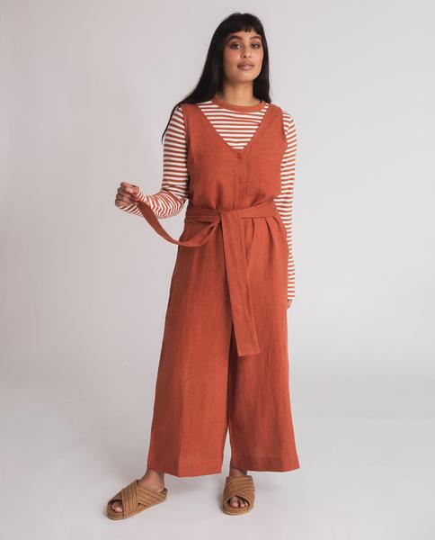 Beaumont Organic SPRING Gianna Linen Jumpsuit In Clay