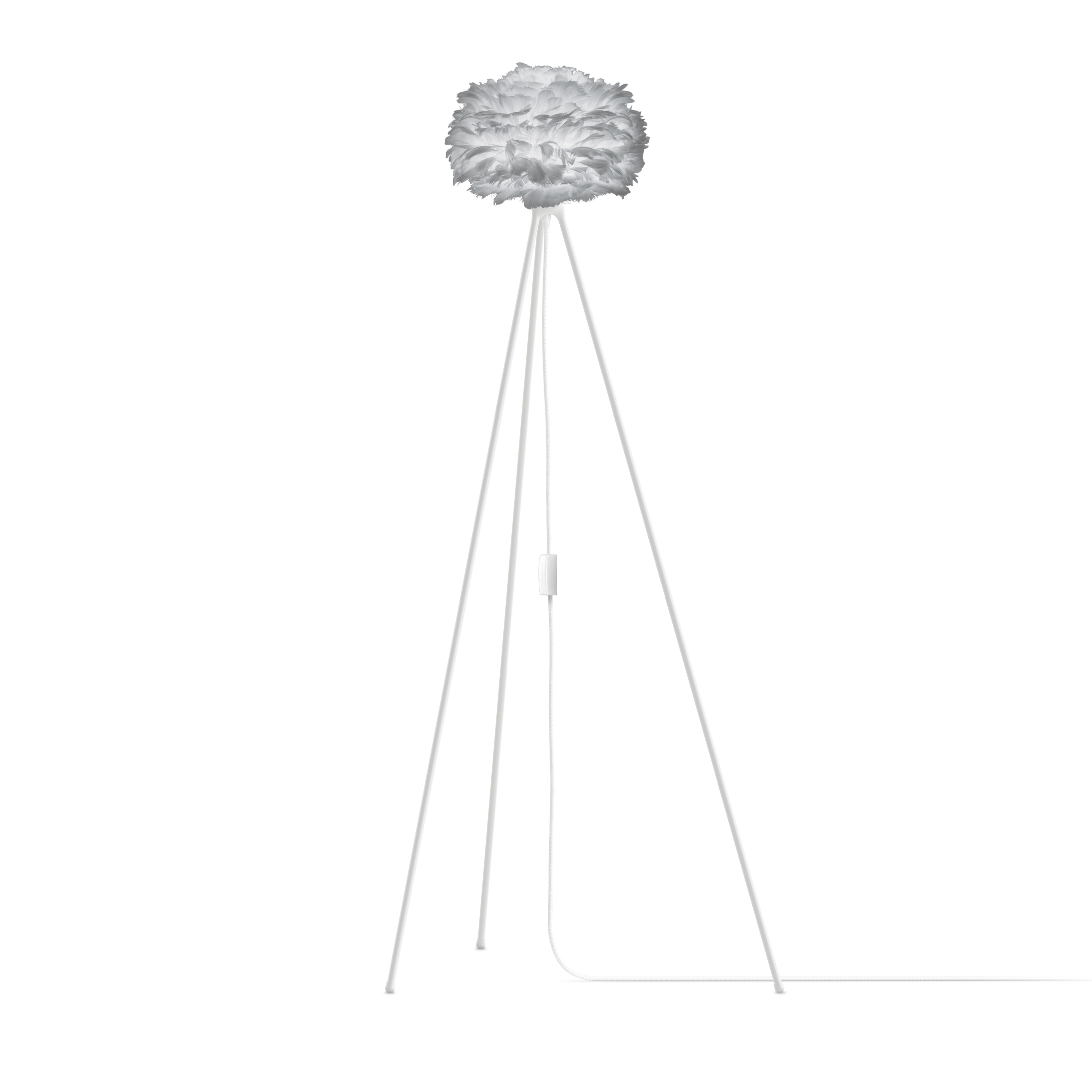 Mini Light Grey Feather Eos Floor Lamp with White Tripod