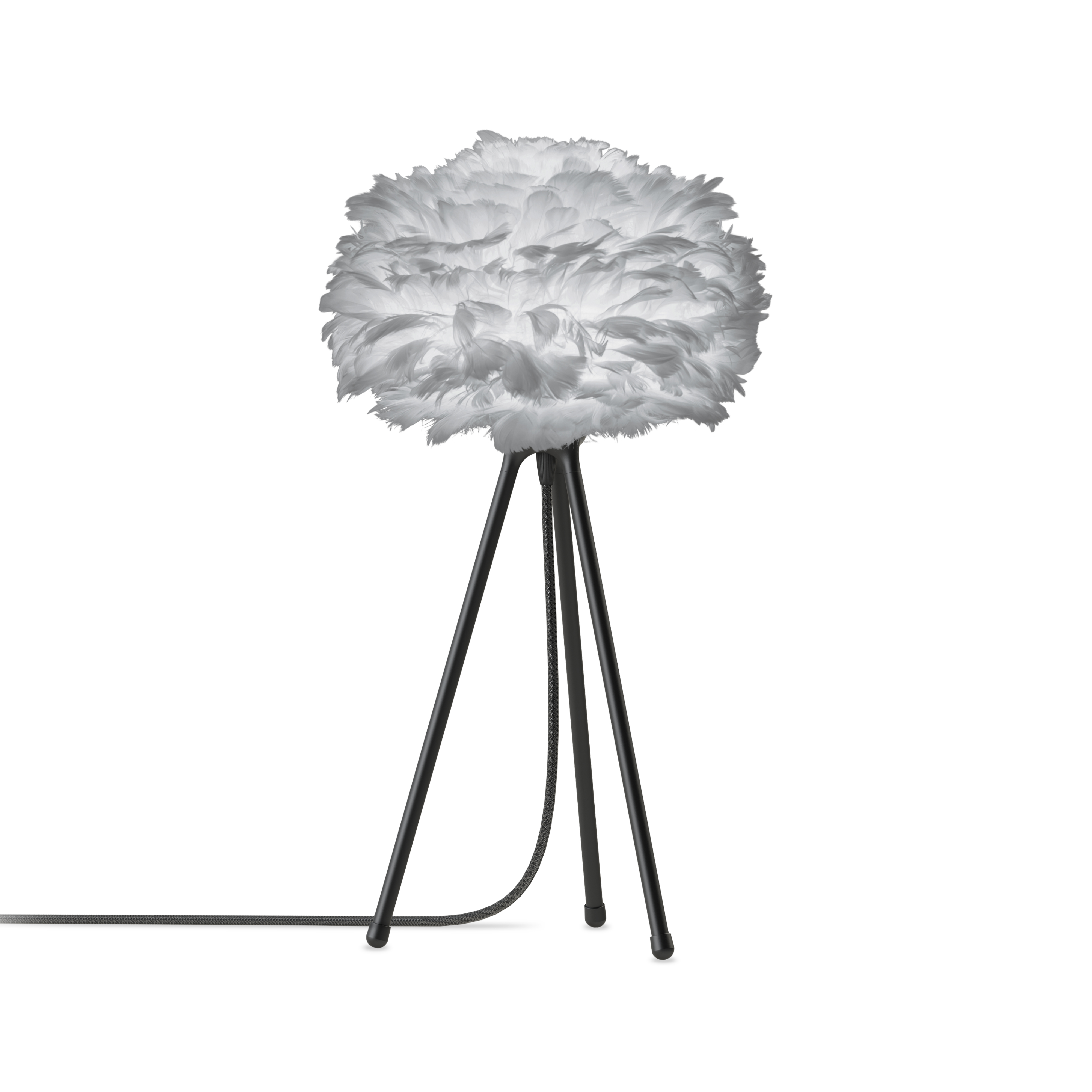 UMAGE Mini Light Grey Feather Eos Table Lamp with Black Tripod