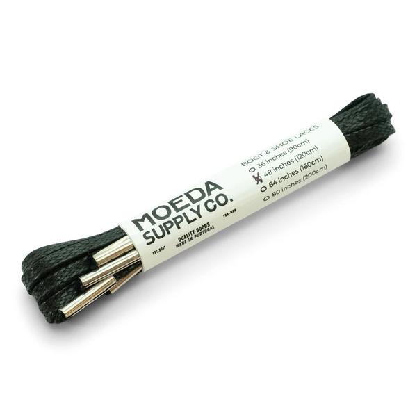 Moeda Supply Flat Waxed Laces 120 Cm 48 Inch Black Silver Aglets