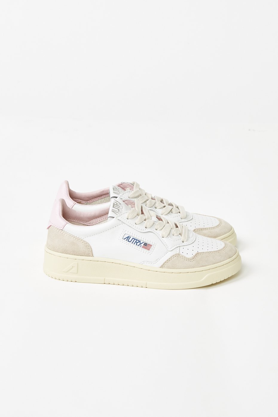 Autry Dallas Low White Pink Leather Suede Sneakers Womens