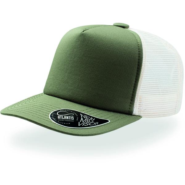 Olive Green Record Mid Visor 5 Panel Trucker Cap