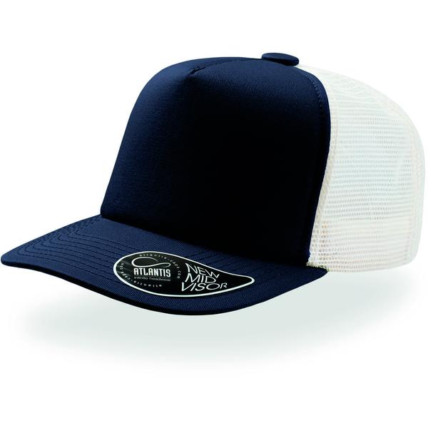 Navy Record Mid Visor 5 Panel Trucker Cap