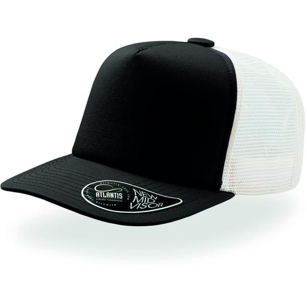 Black Record Mid Visor 5 Panel Trucker Cap