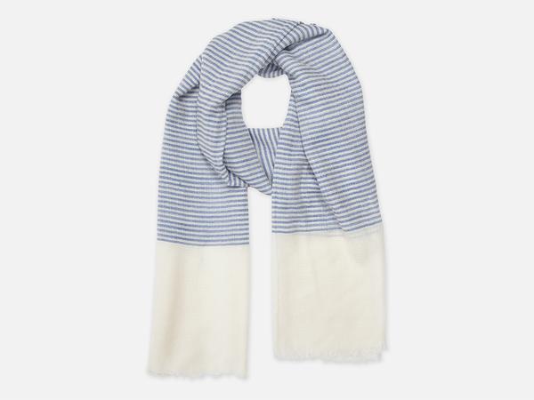 Light Cashmere Scarf With Stripes Blue