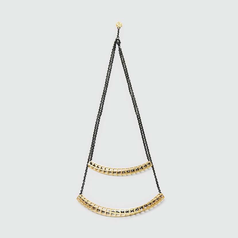 RADIAN jewellery Cubetwist Necklace | Long Double | Steel | Gold