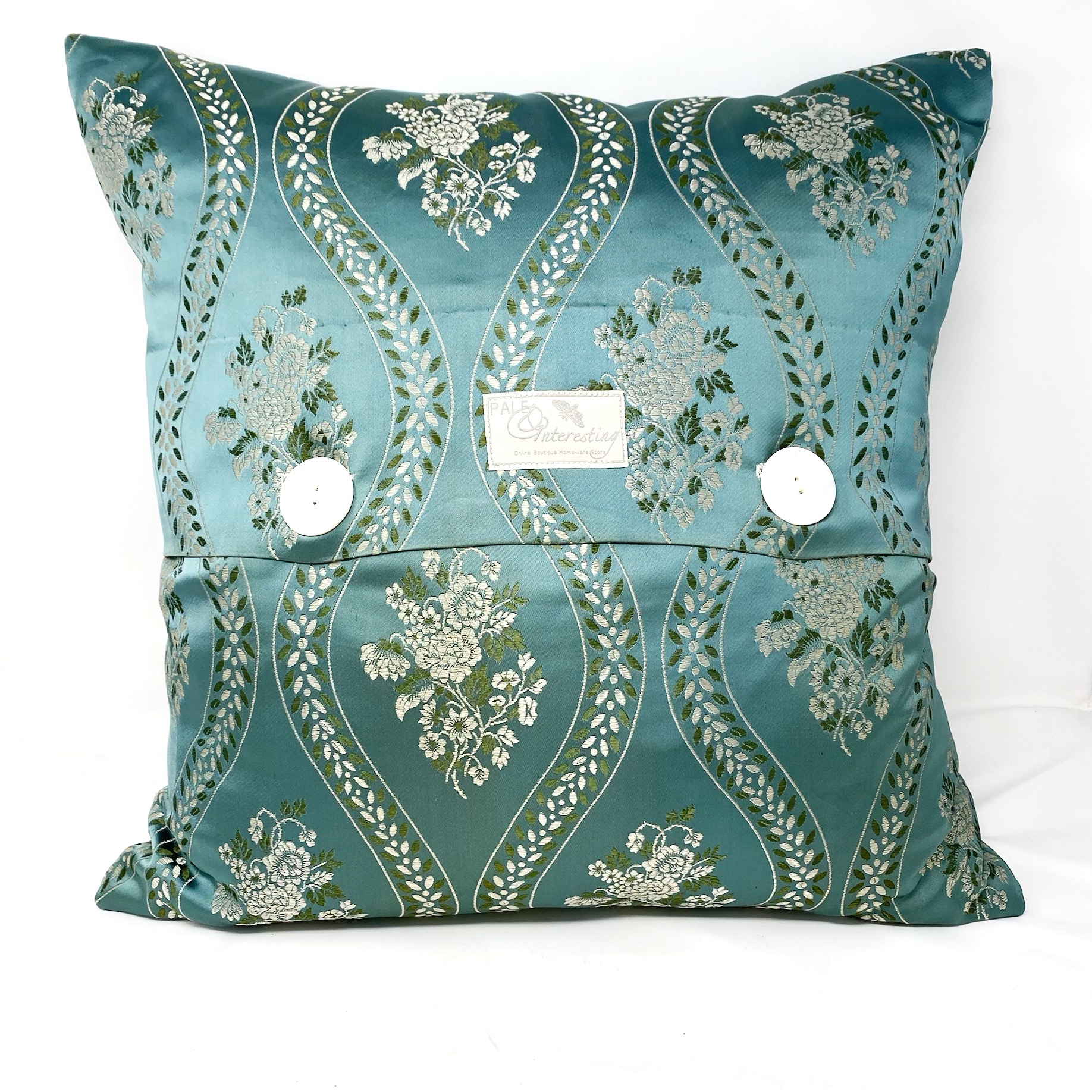 Pale & Interesting Vintage 1950s Teal Brocade Cushion Cover