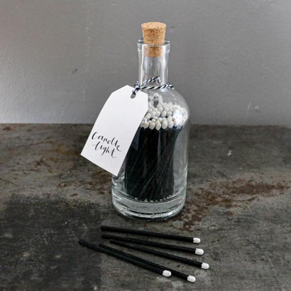 livs Matches In Glass Bottle Black Candle Light