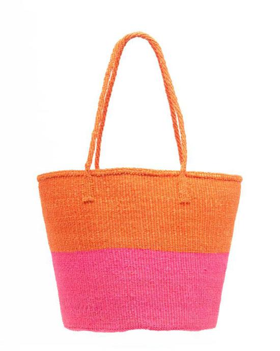 The Basket Room Mwanzo Orange And Pink Colour Block Shopper