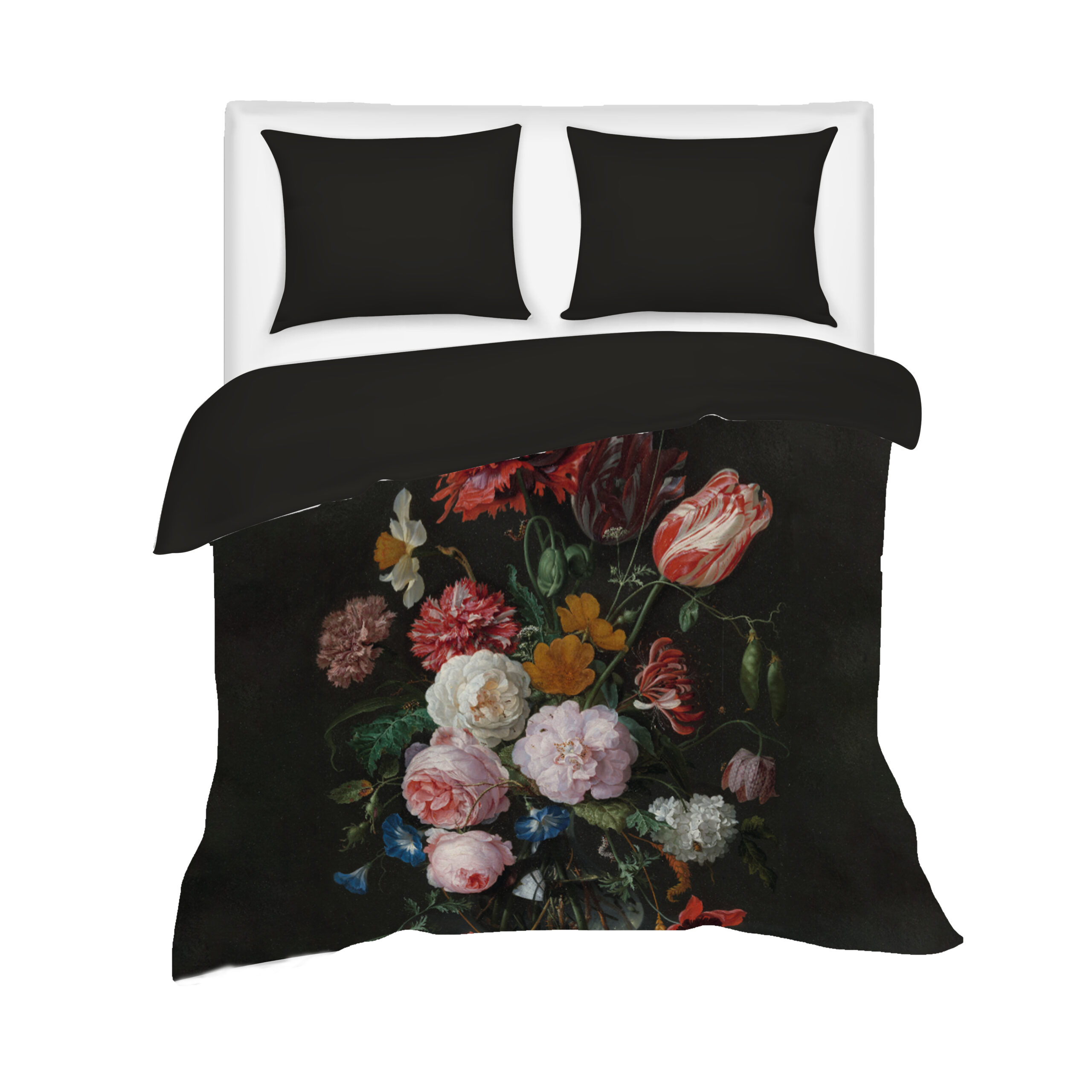 Villa Madelief 240 x 200cm Black Flowers Printed Twin Beds Duvet Cover with 2 Pillowcases