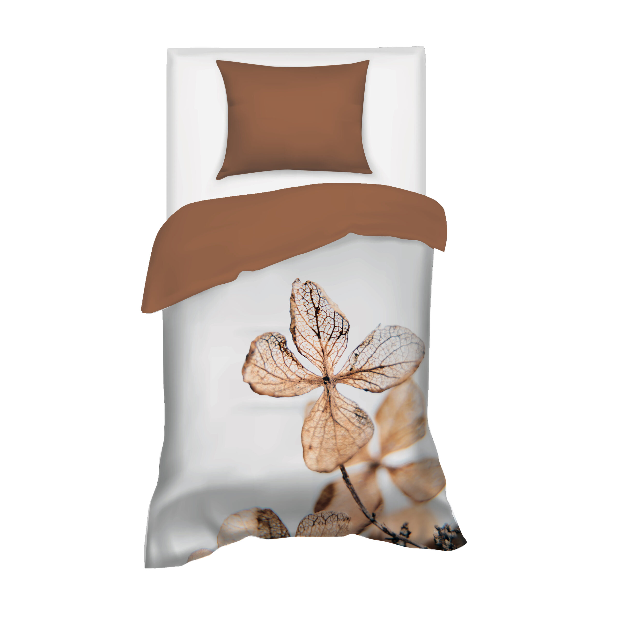 Villa Madelief 140 x 200cm Brown White Dry Flower Printed Duvet Cover with 1 Pillowcase
