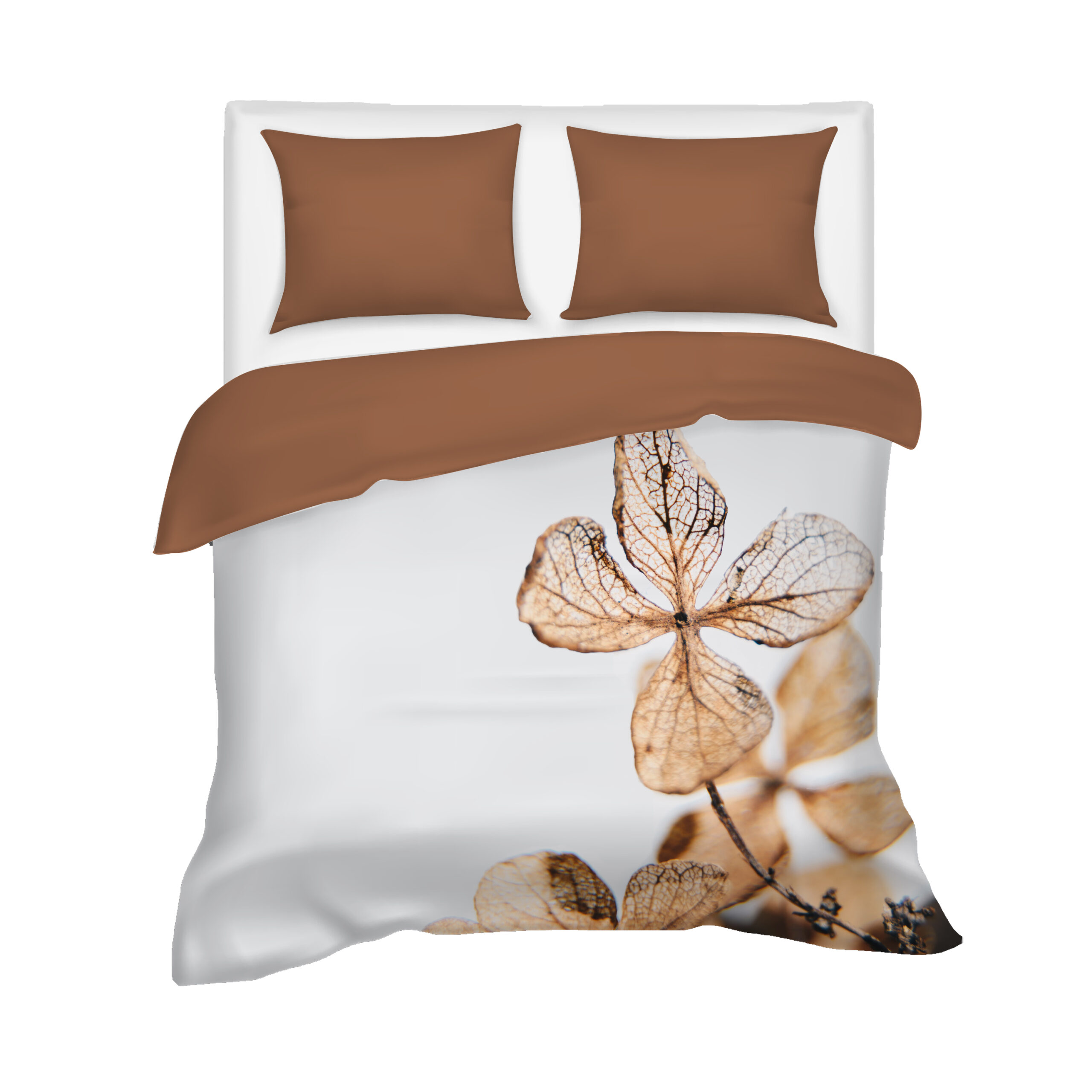 Villa Madelief 200 x 200cm Brown White Dry Flower Printed Duvet Cover with 2 Pillowcases