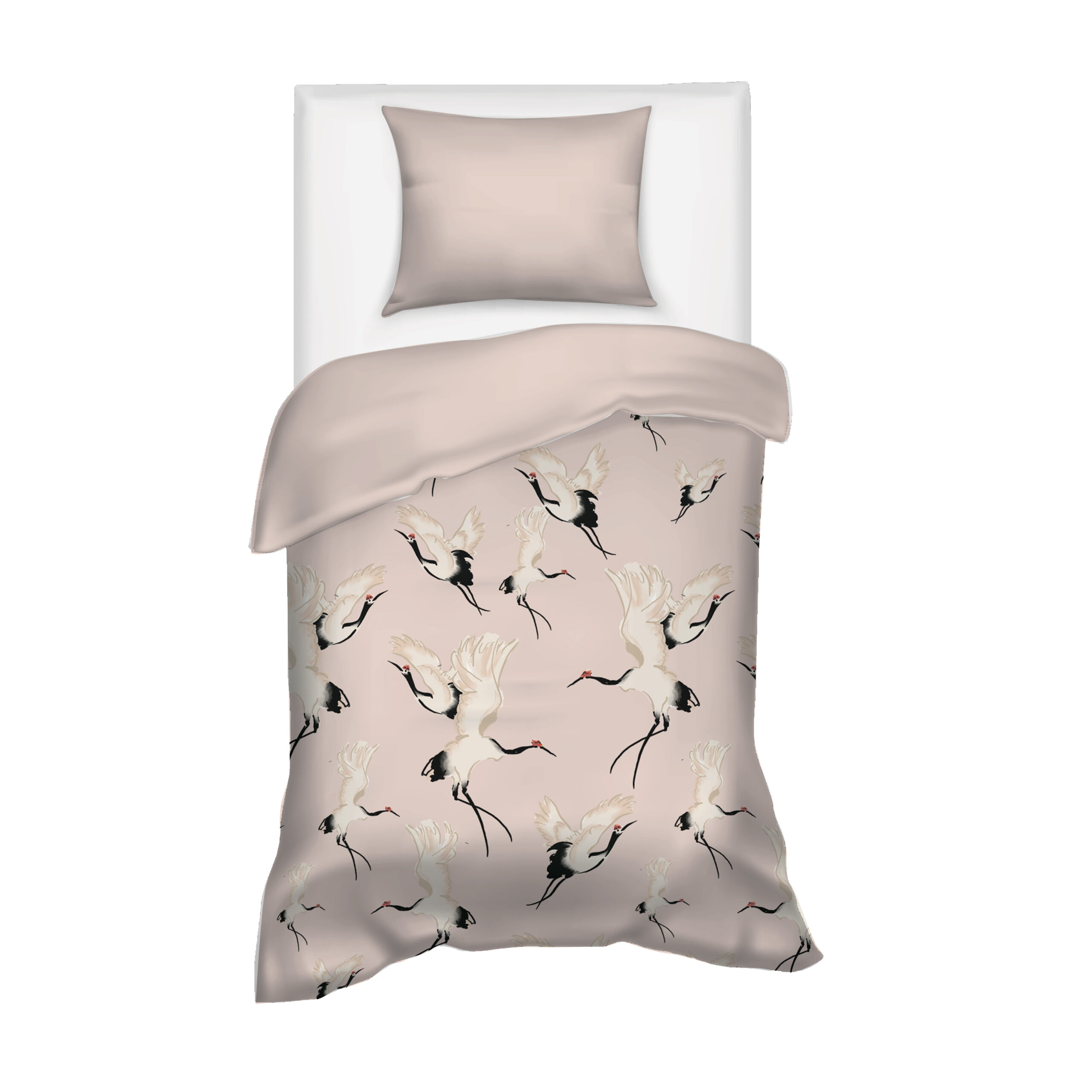 Villa Madelief 140 x 200cm Pink White Cranes Printed Duvet Cover with 1 Pillowcase