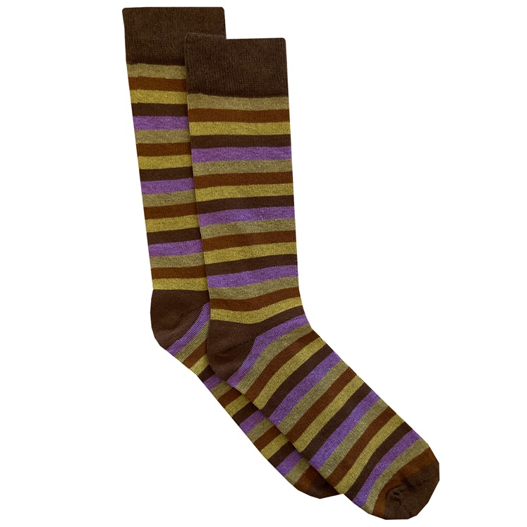 Gresham Blake Brown and Purple Horizontal Stripe Socks