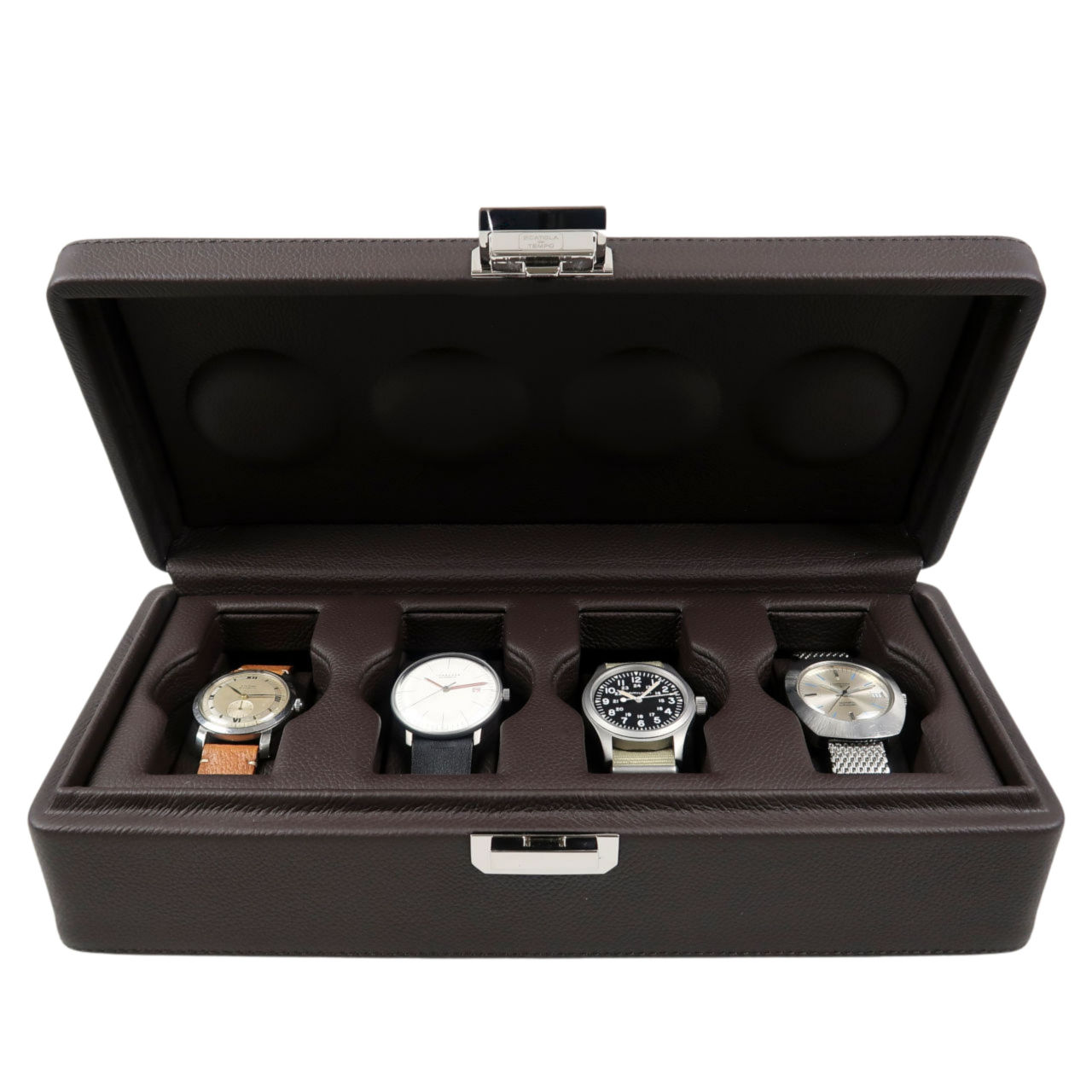 Scatola del Tempo Valigetta 4 Chocolate Brown Leather Watch Case for Four Watches