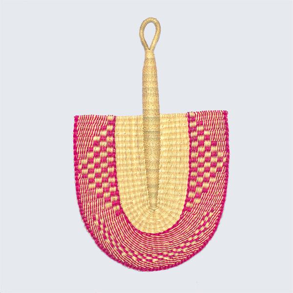 Ghanaian Woven Grass Fan Raspberry Ripple