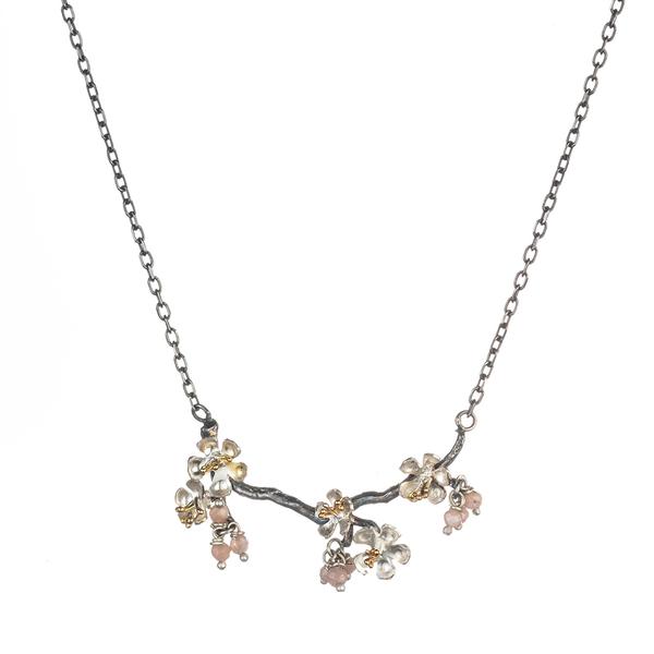 Amanda Coleman Oxidised Silver And Gold Vermeil Almond Blossom Branch Necklace