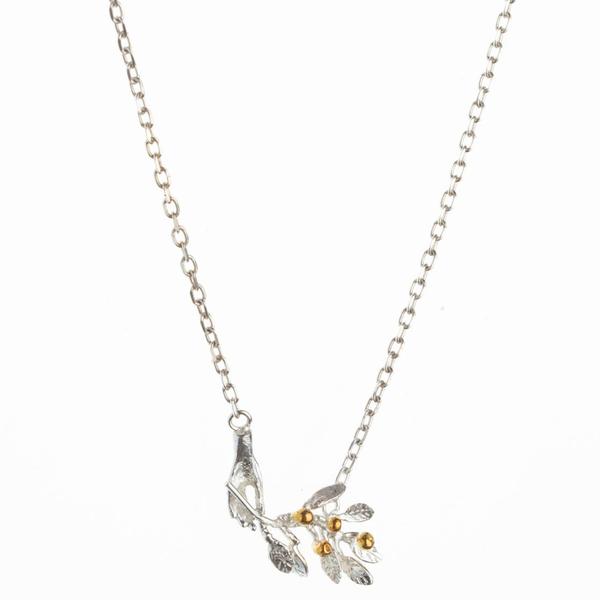 Amanda Coleman Silver And Gold Vermeil Offering An Olive Branch Necklace