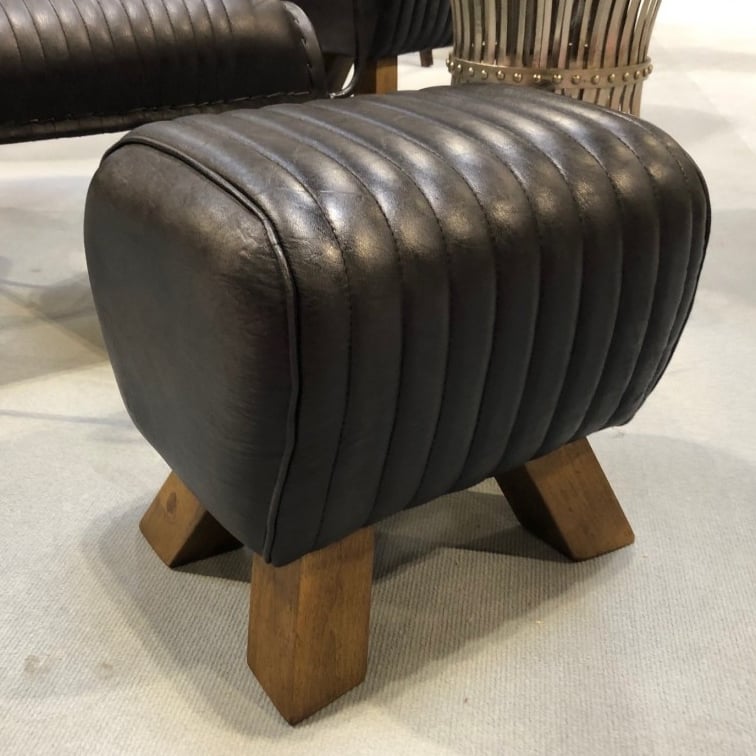 Collective Home Store Black Leather Stitched Pommel Horse Foot Stool