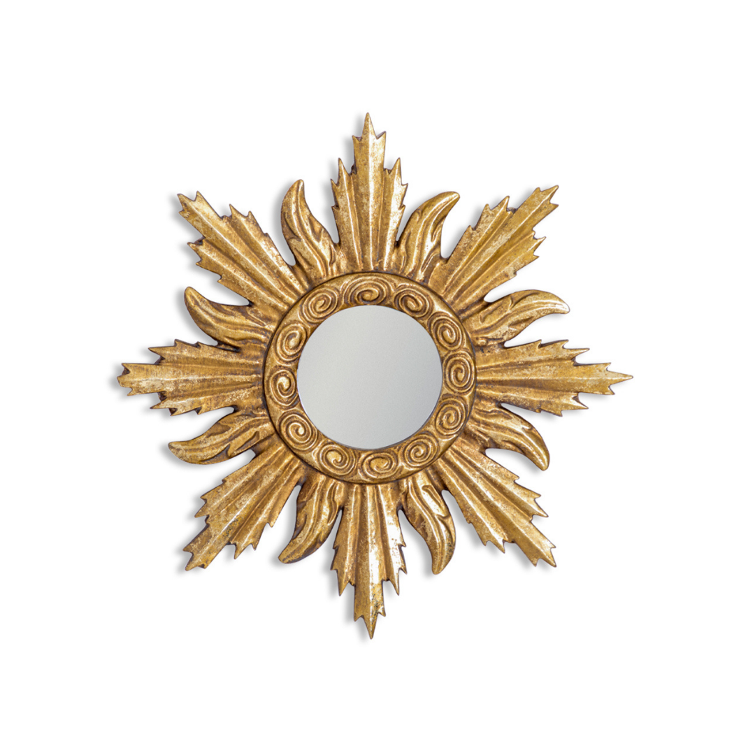 &Quirky Antique Gold Sunshine Ornate Framed Small Mirror
