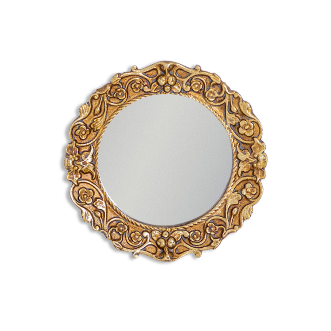 &Quirky Antique Gold Flowered Ornate Framed Small Mirror