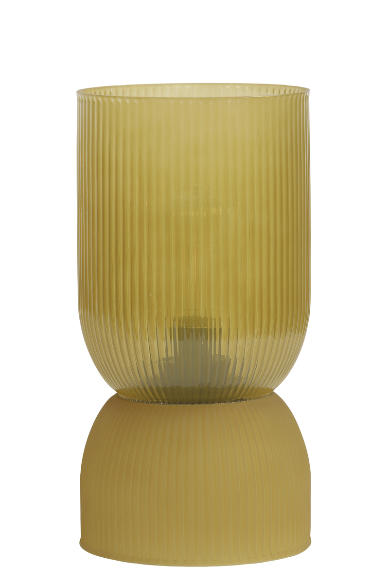 Ochre Glass Ribbed Battery Powered Table Lamp