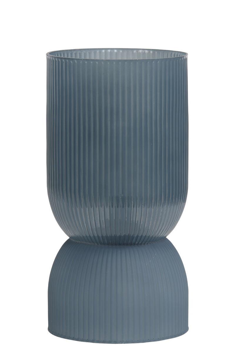 Blue Grey Glass Ribbed Battery Powered Table Lamp