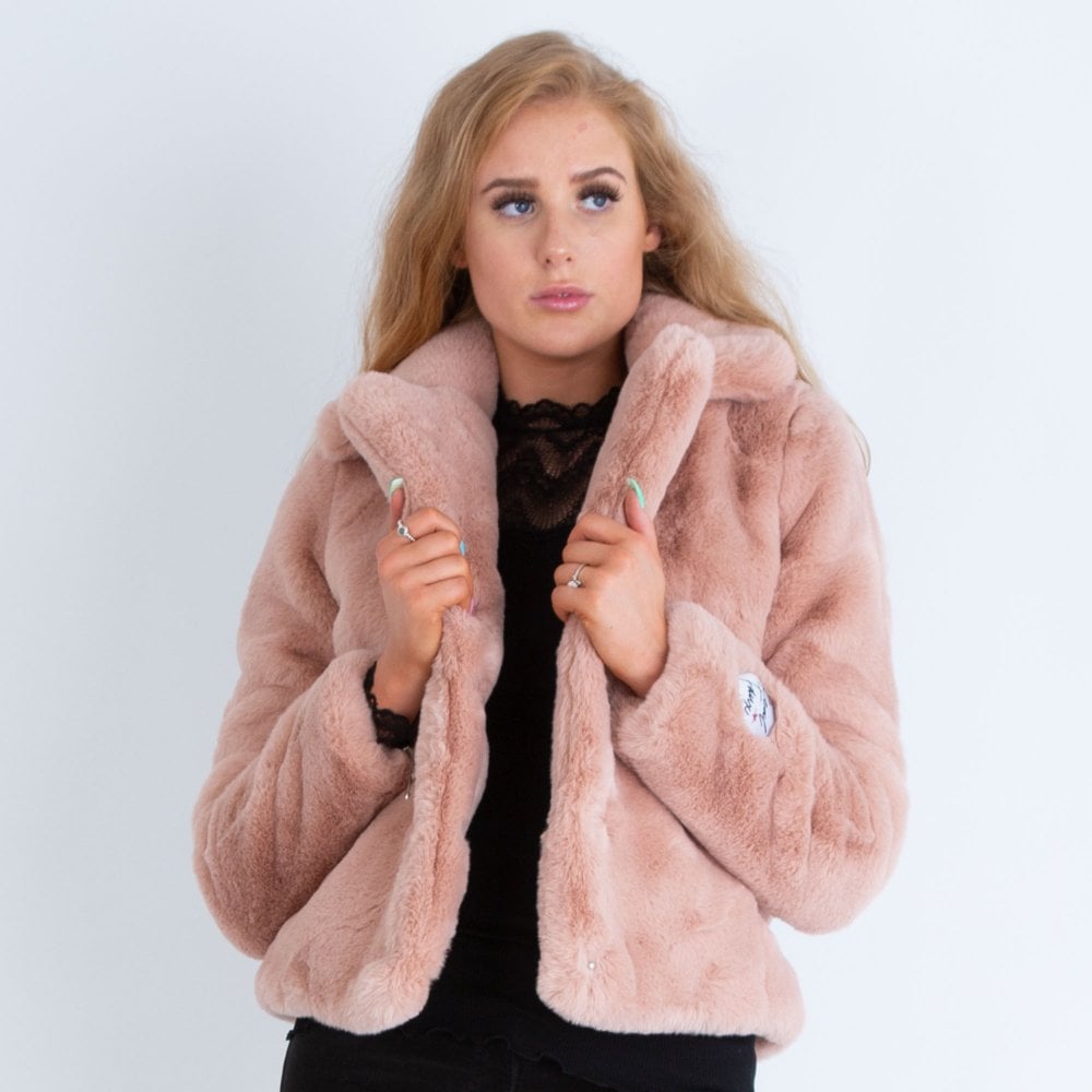 pink fur short jacket