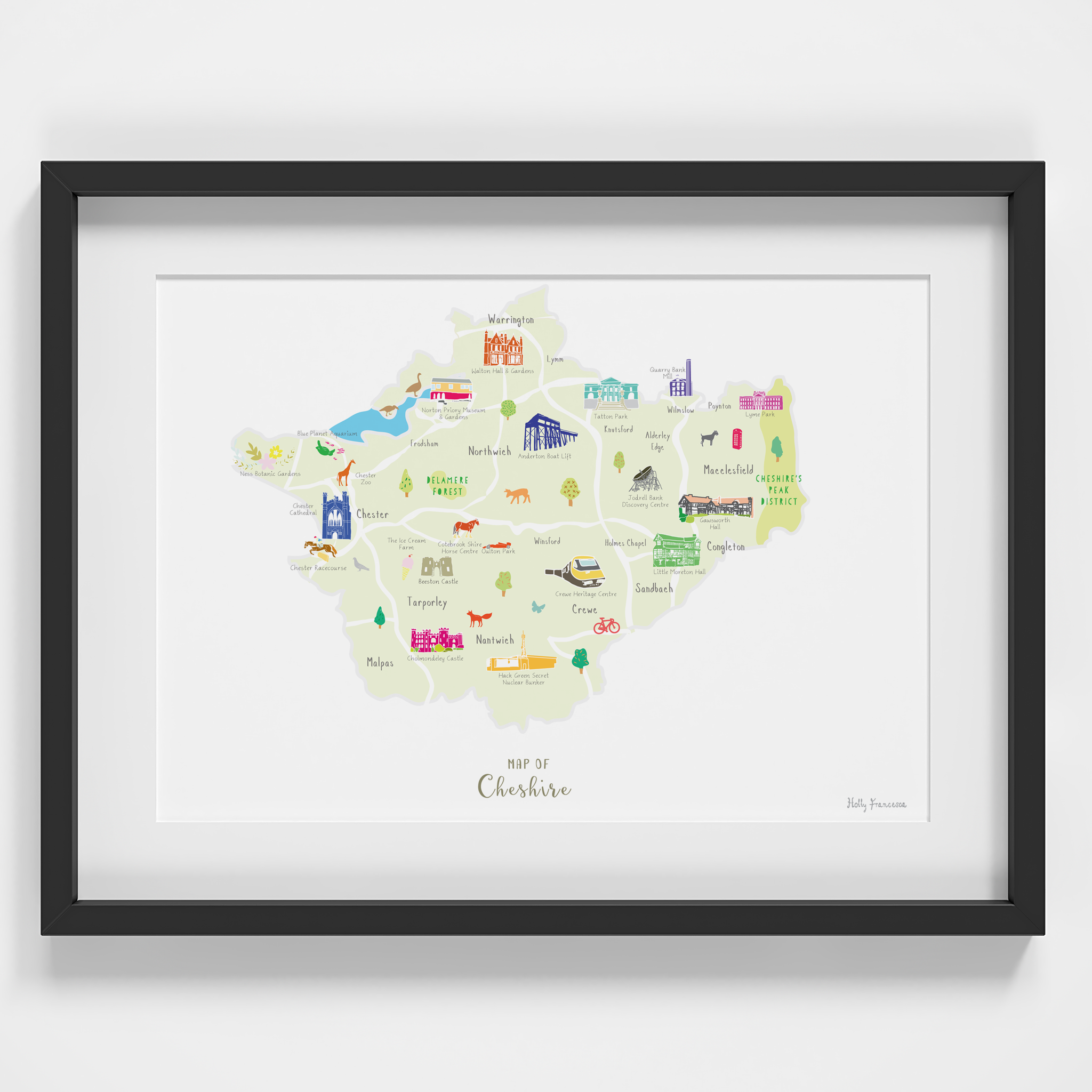Holly Francesca Map of Cheshire A4 Print