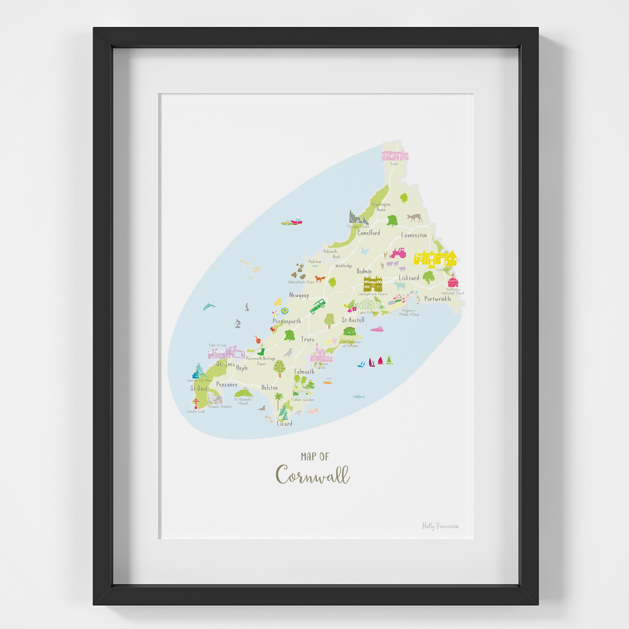 Holly Francesca Map of Cornwall A4 Print